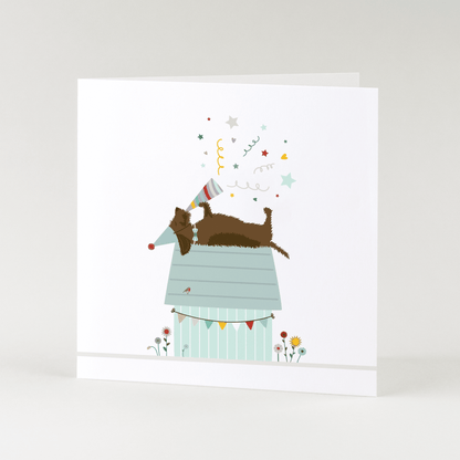 Greeting card dachshund Frits - Rooftop party!