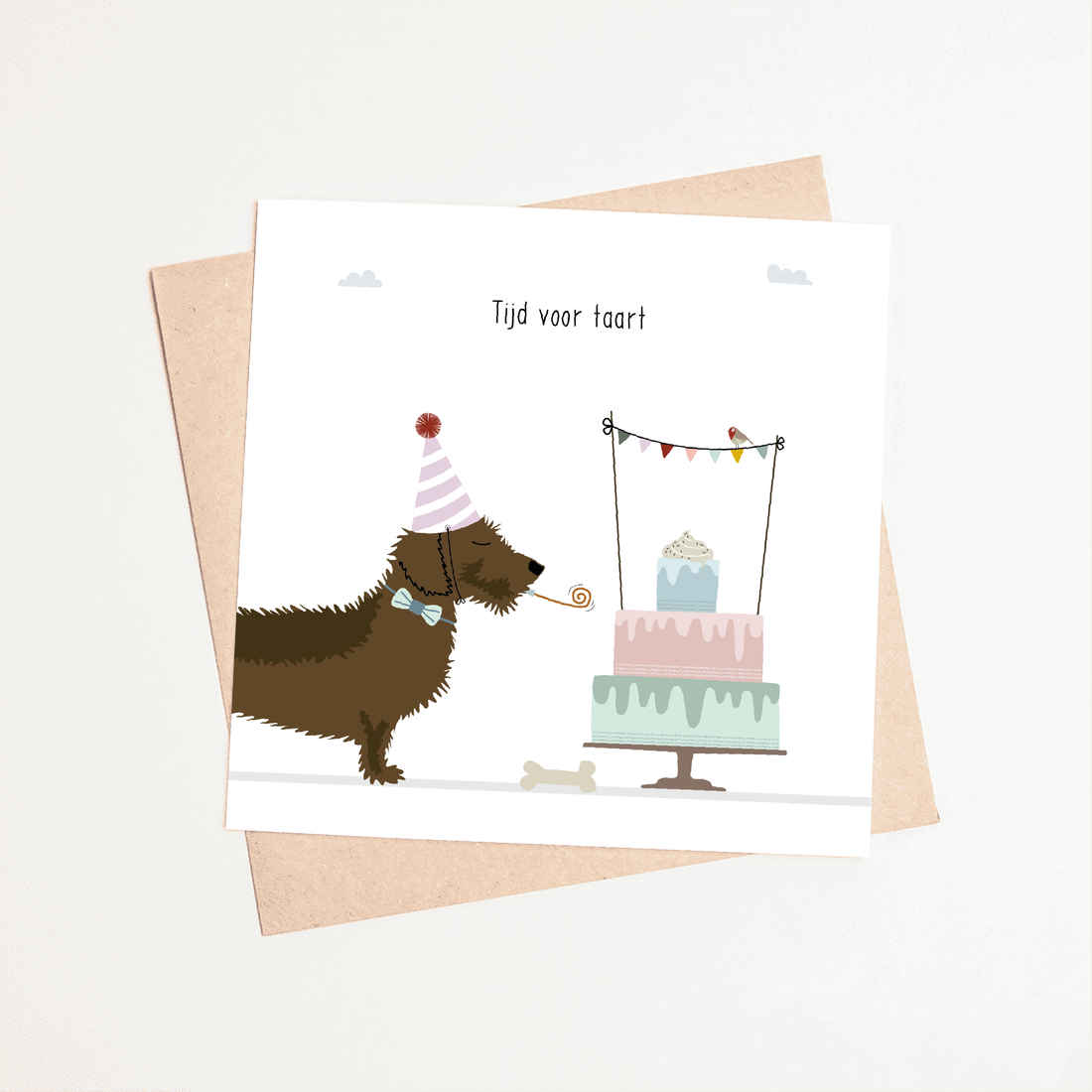 Greeting card dachshund Frits - Time for cake