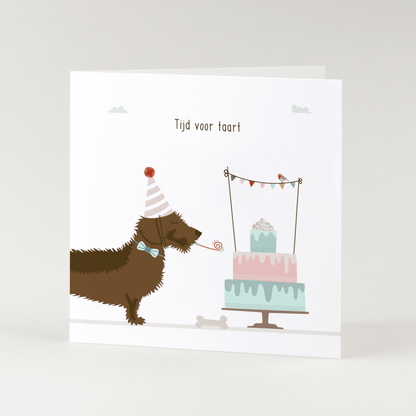 Greeting card dachshund Frits - Time for cake