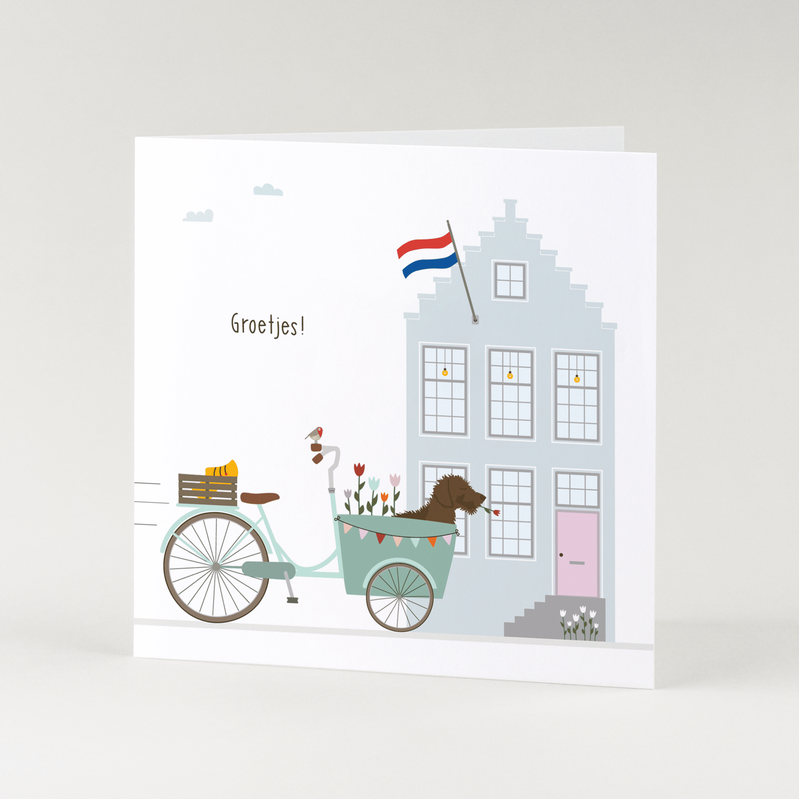 Wenskaart teckel Frits - Groetjes! (bakfiets)