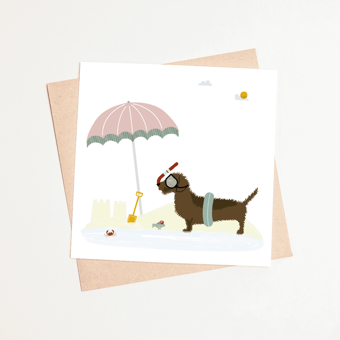 Greeting card dachshund Frits - On the beach