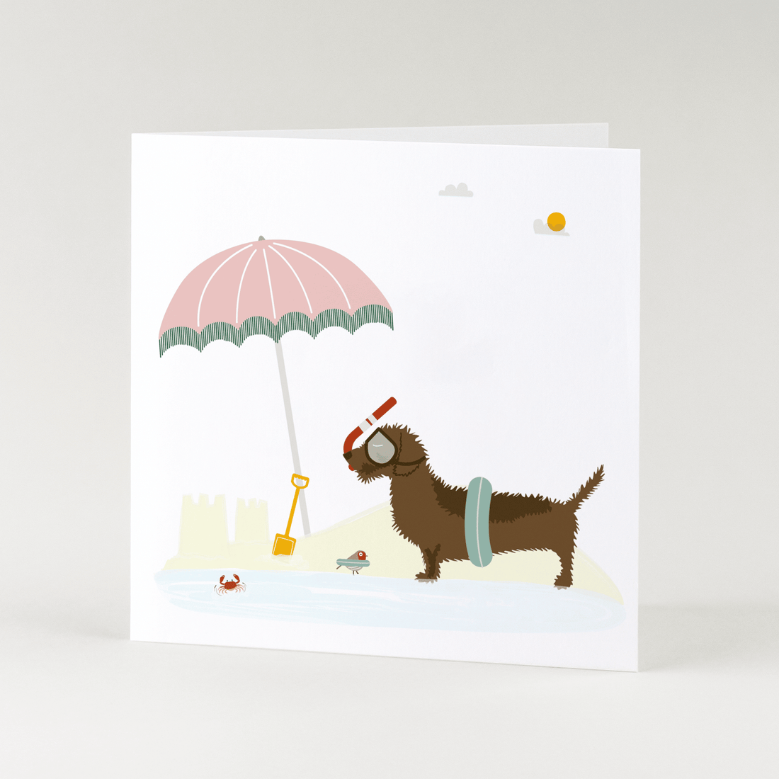 Greeting card dachshund Frits - On the beach