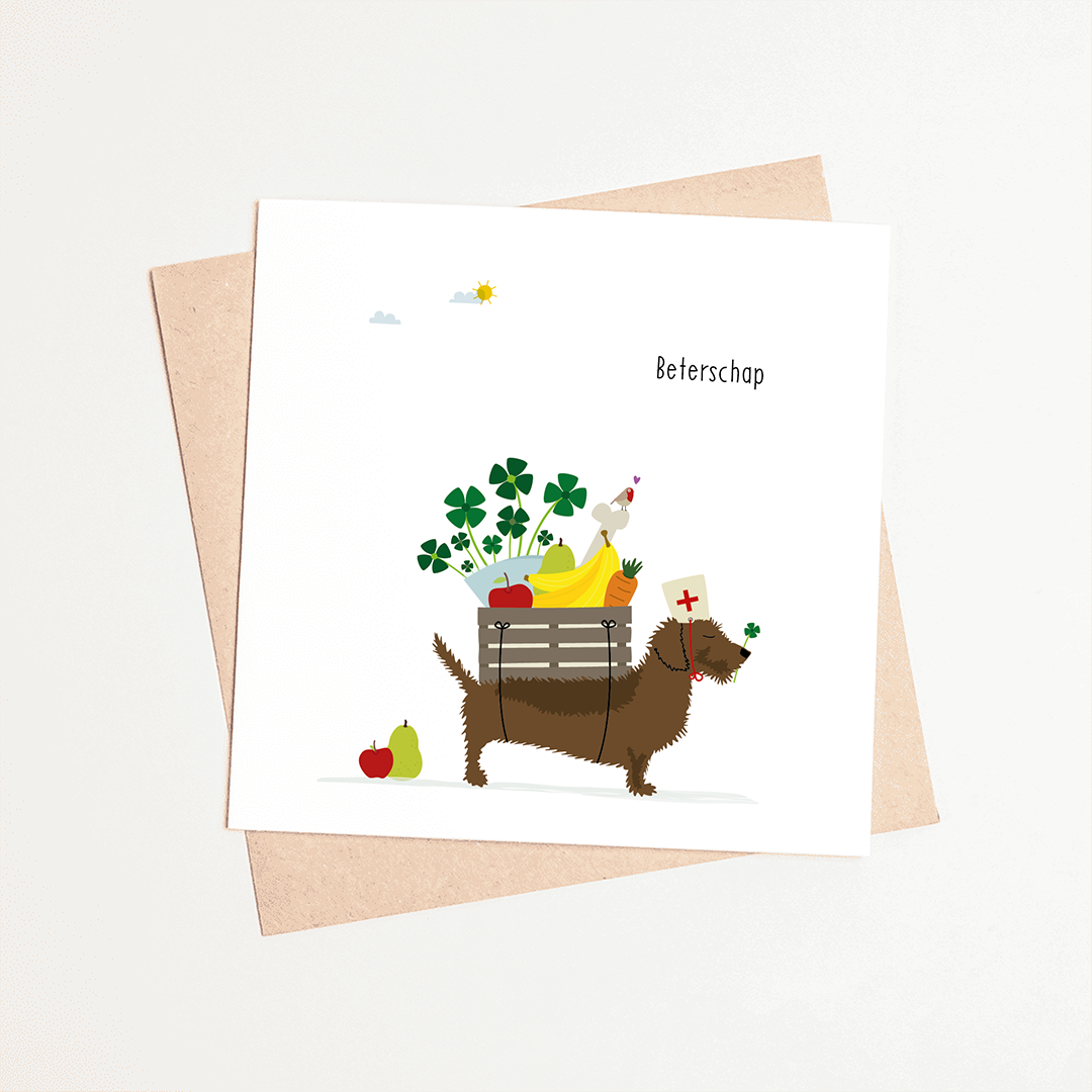 Greeting card dachshund Frits - Get well soon!