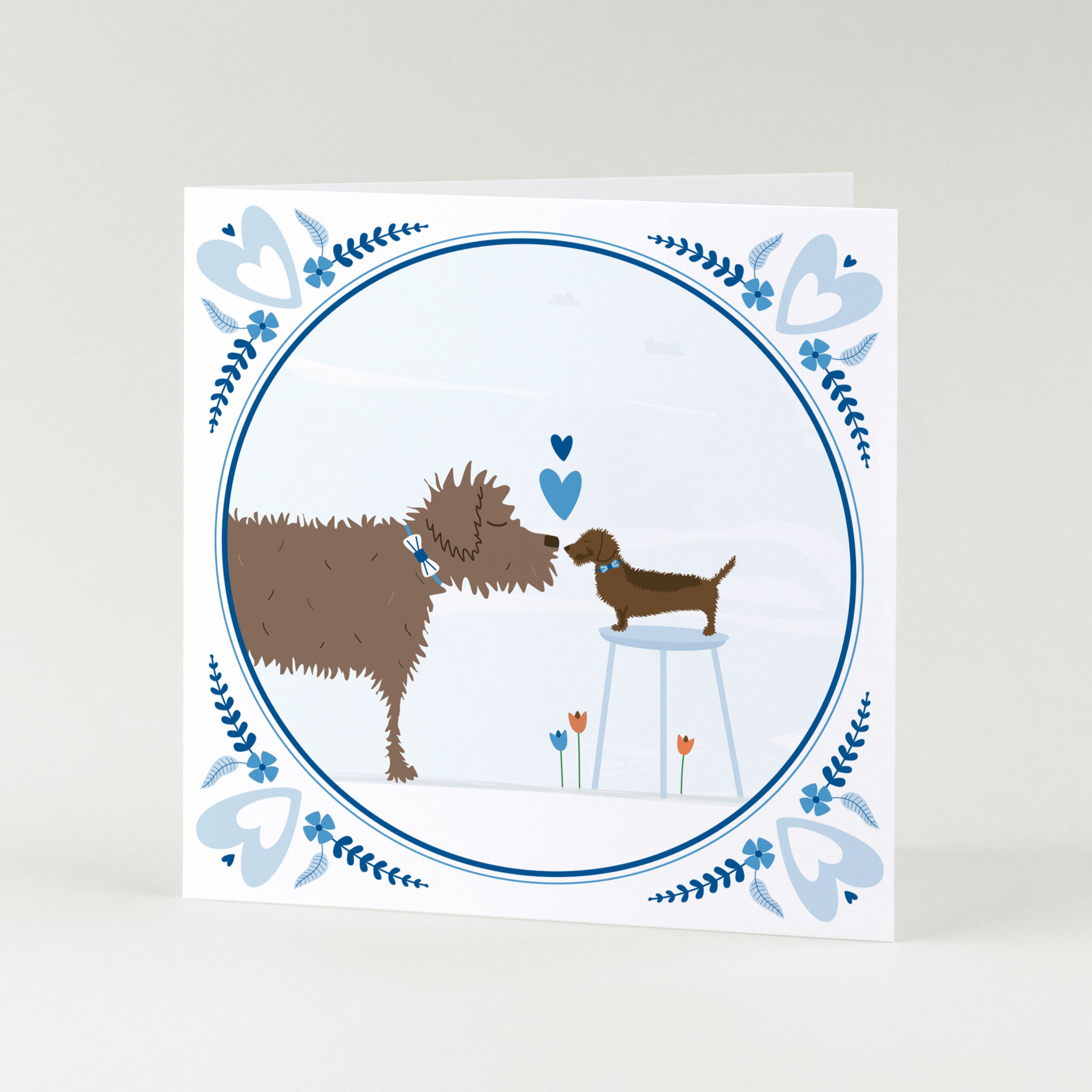 Greeting card dachshund Frits - Delft blue - Love (gender neutral)