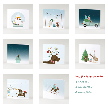 Kerstkaart-teckel-doosje-set