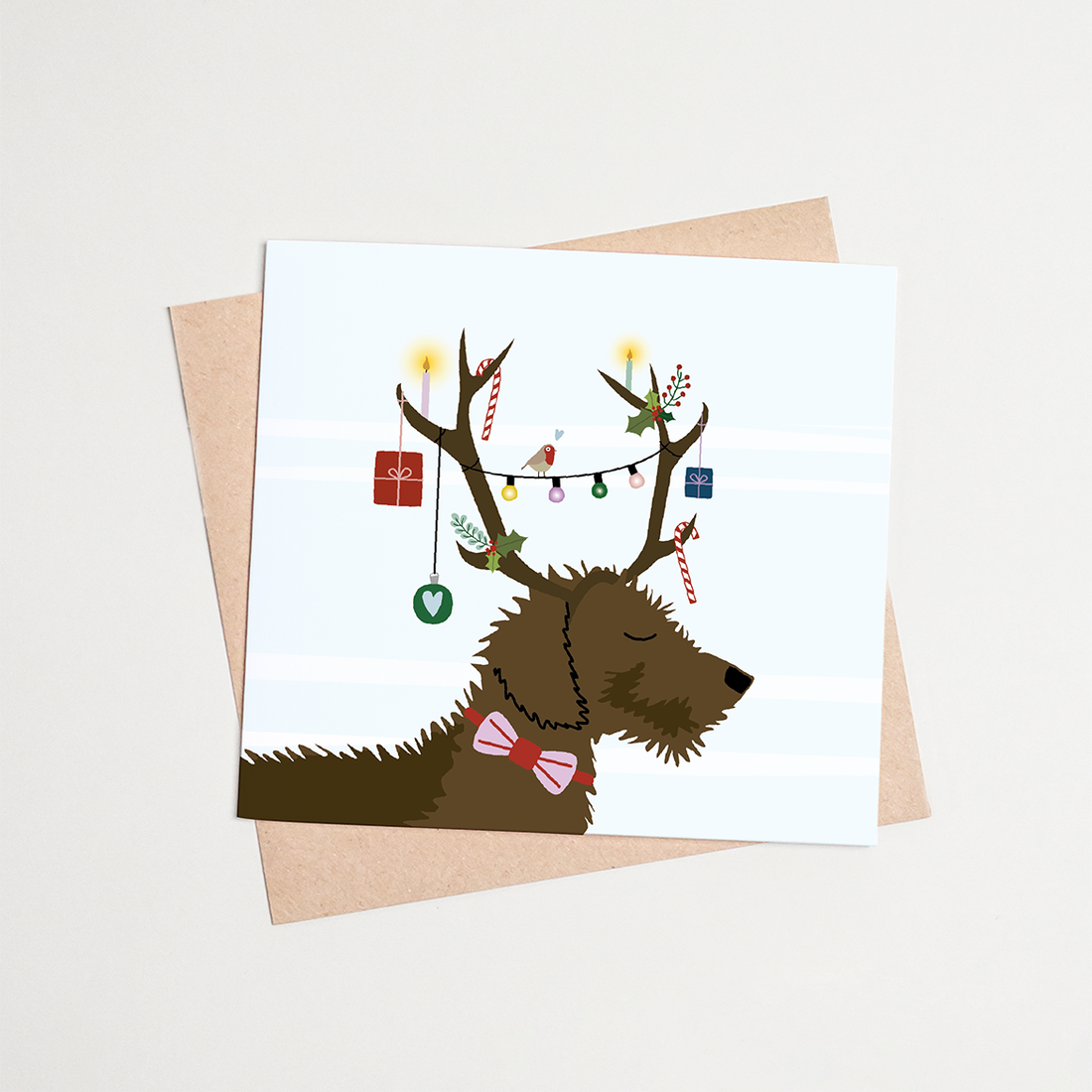 Kerstkaart-teckel-rendier-gewei