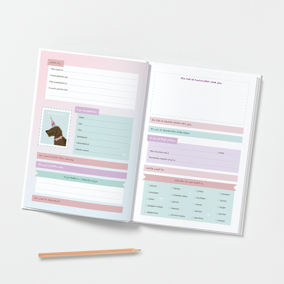 Vriendenboekje-teckel-unicorn-meisje-pastel