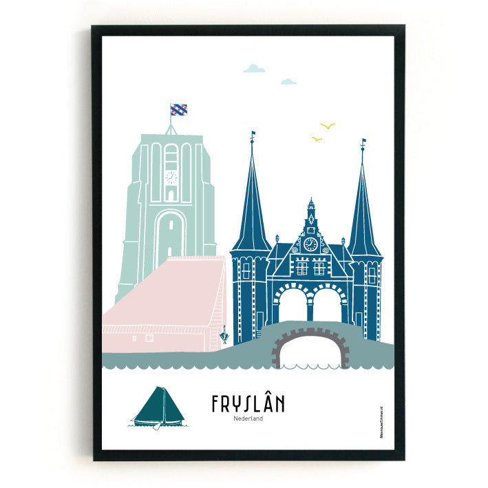 Poster Fryslân in kleur - A4 | A3