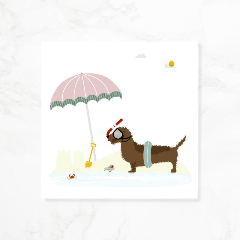 Greeting card dachshund Frits - On the beach