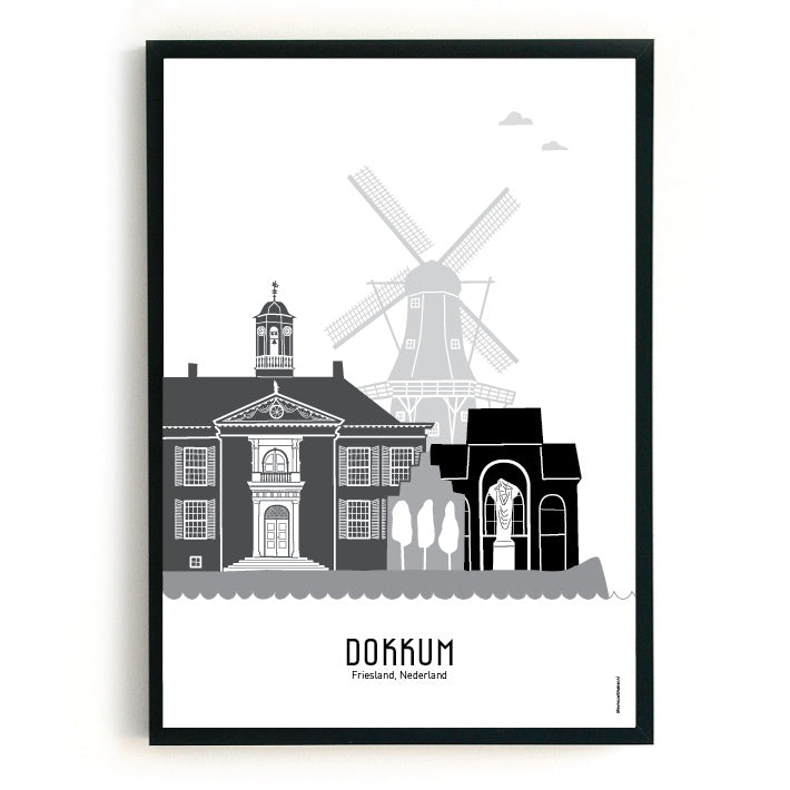 Poster Dokkum zwart-wit-grijs - A4