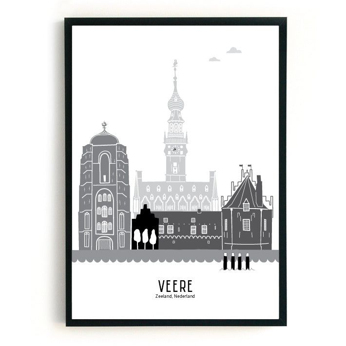 Poster Veere zwart-wit-grijs  - A3