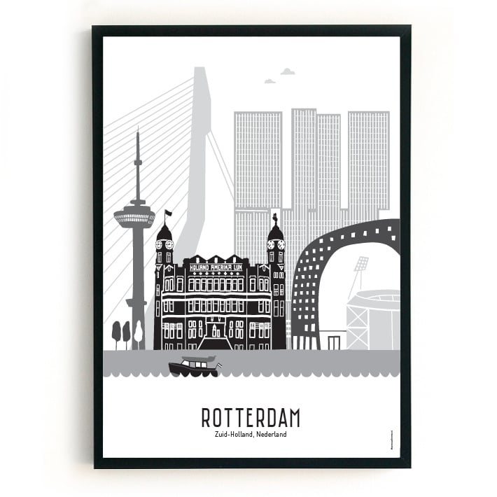 Poster Rotterdam black-white-gray - Kuip - A3