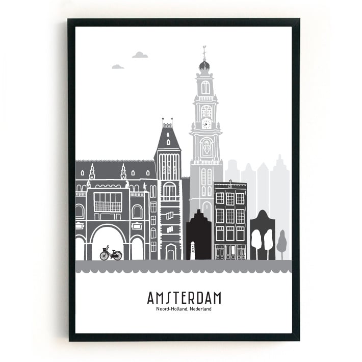 Poster Amsterdam zwart-wit-grijs - A4 | A3