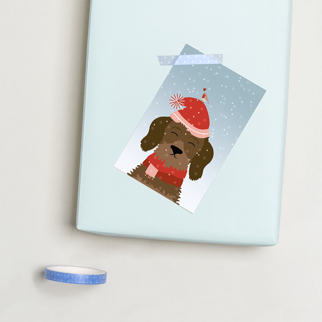 Cadeaukaartje Kerst Teckel &