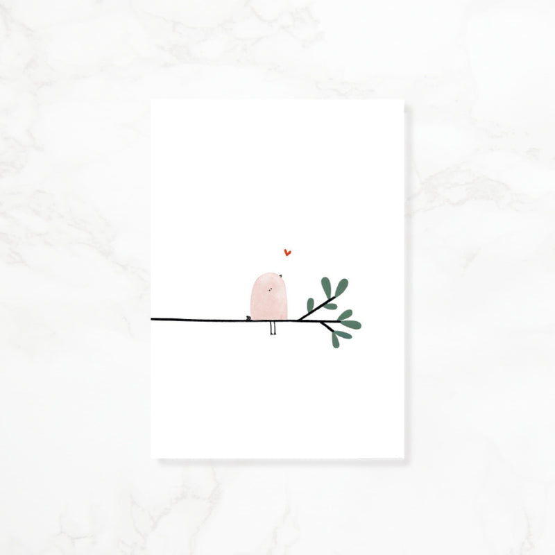 Greeting card Little love - Cheerful bird on a branch