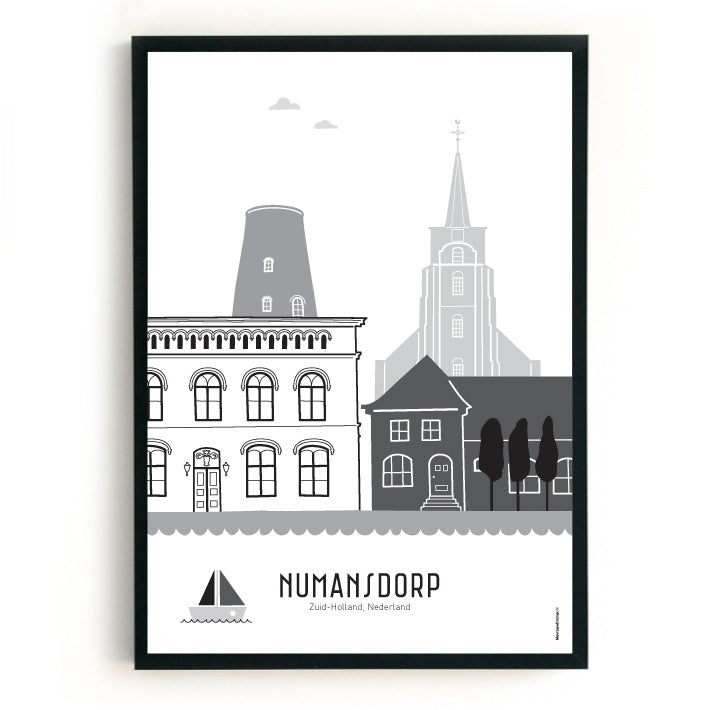 Poster Numansdorp black-white-gray - A4