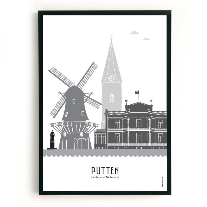 Poster Putten zwart-wit-grijs  - A4