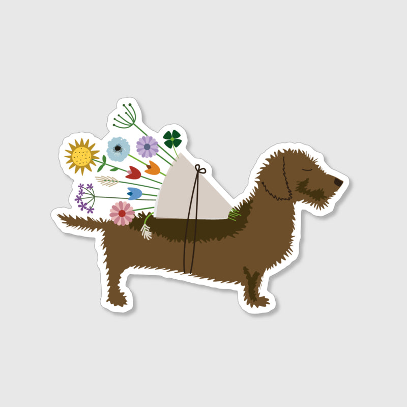 Sticker teckel Frits | Bos bloemen