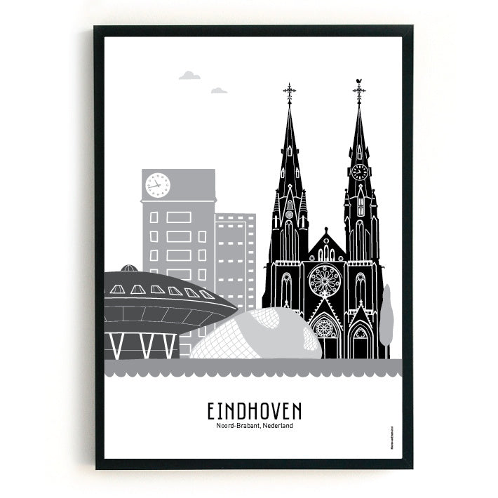 Poster Eindhoven zwart-wit-grijs  - A4