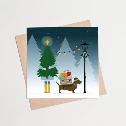 Christmas greeting card - Choosing a Christmas tree...