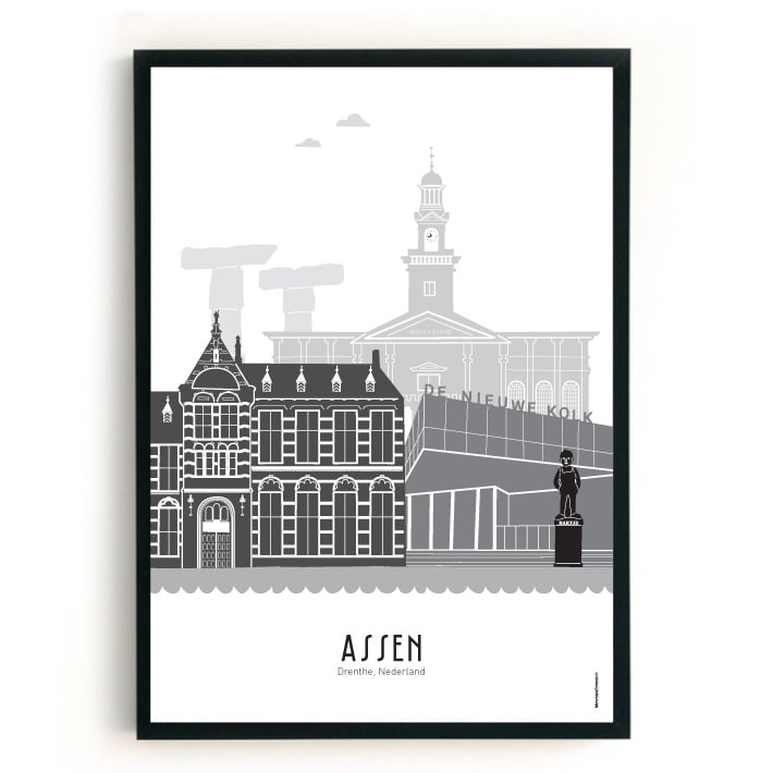 Poster Assen zwart-wit-grijs - A4 | A3