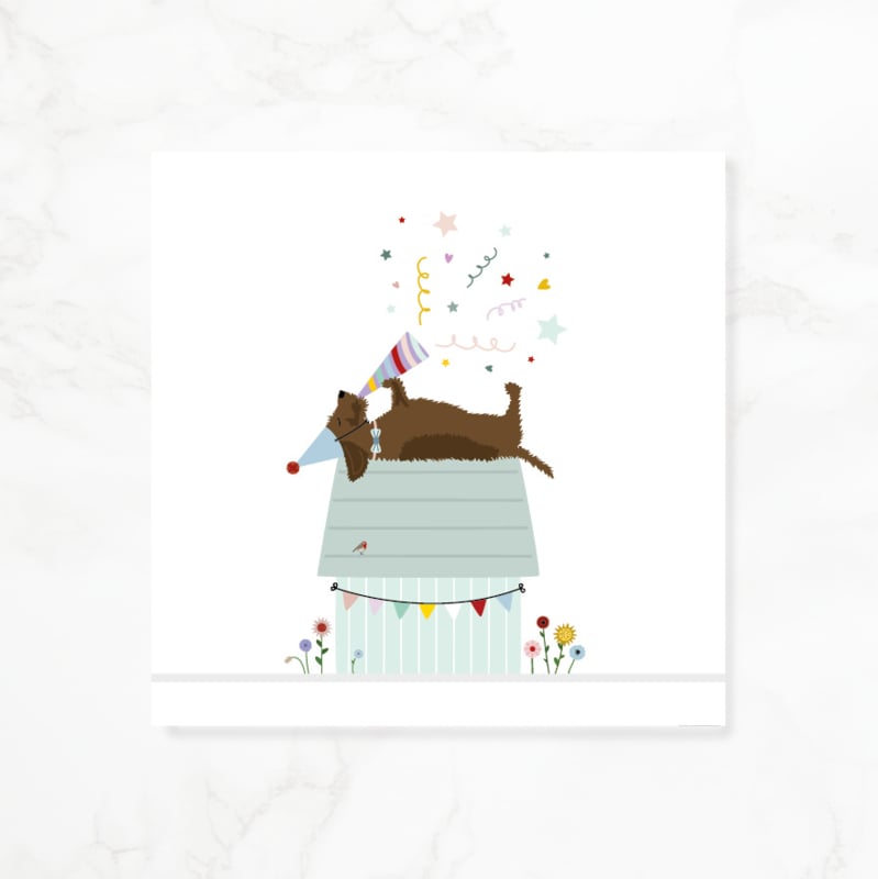 Greeting card dachshund Frits - Rooftop party!