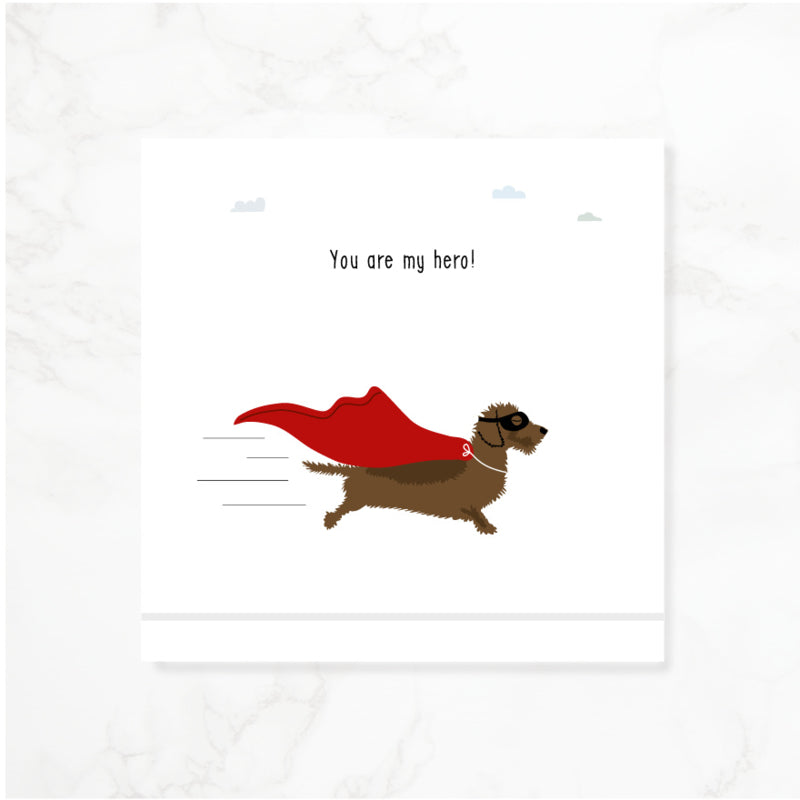 Greeting card dachshund Frits - You are my hero!