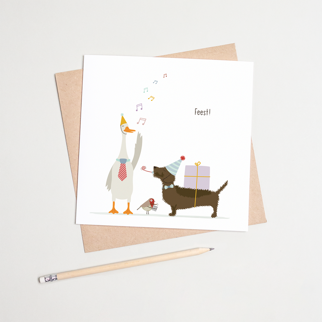 Greeting card dachshund Frits - Party! (with friends)