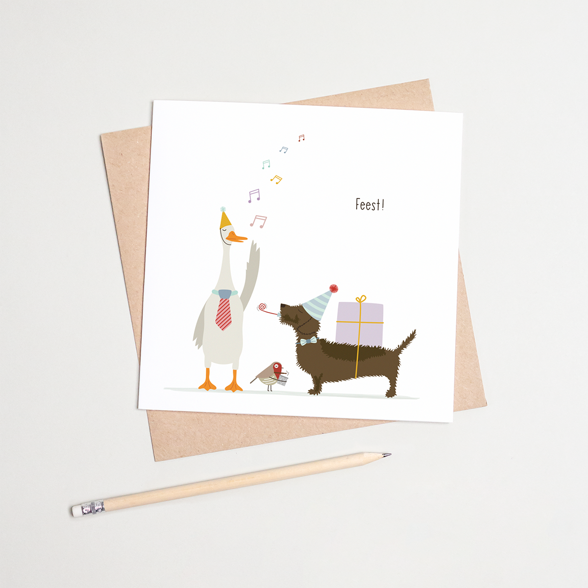 Greeting card dachshund Frits - Party! (with friends)