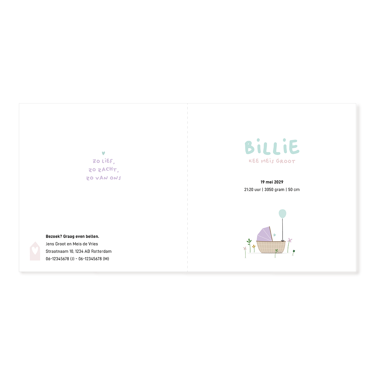 geboortekaartje Rotterdam skyline met wieg en baby illustratie - bloemen - markthal