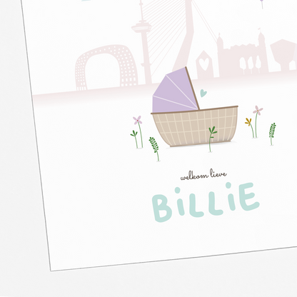 geboortekaartje Rotterdam skyline met baby illustratie