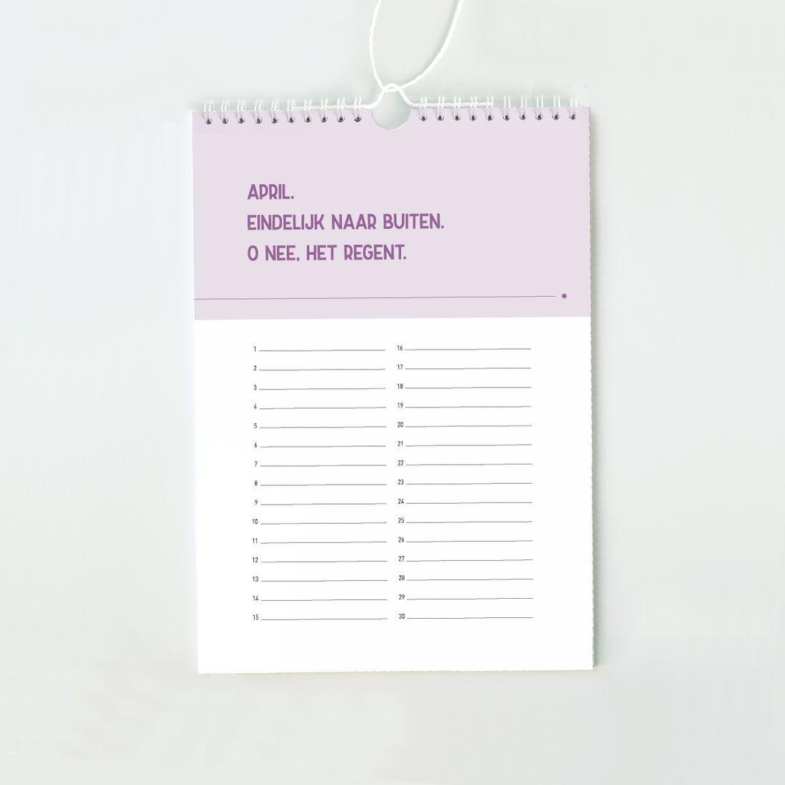 Verjaardagskalender zonder jaartal - maandblad april in lila: &