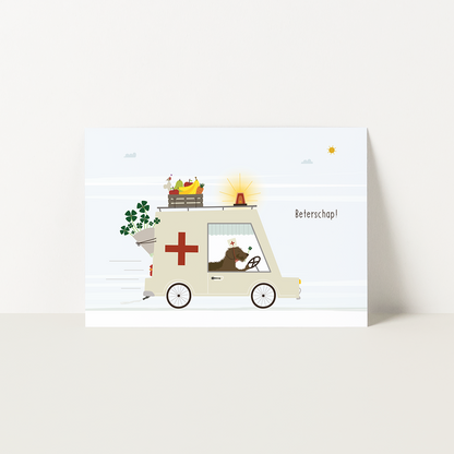 kaartje-beterschap-teckel-fruitmand-ambulance