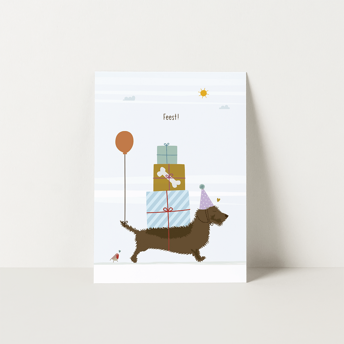 kaartje-verjaardag-teckel-feest-cadeautje