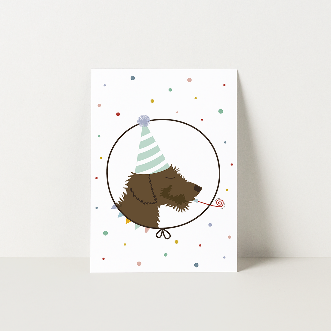 kaartje-verjaardag-teckel-feest-confetti-feesthoed