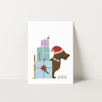 kerstkaart-teckel-cadeautjes-kaars-zuurstok