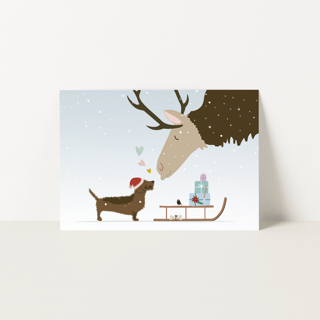 kerstkaart-teckel-rendier-eland-liefde