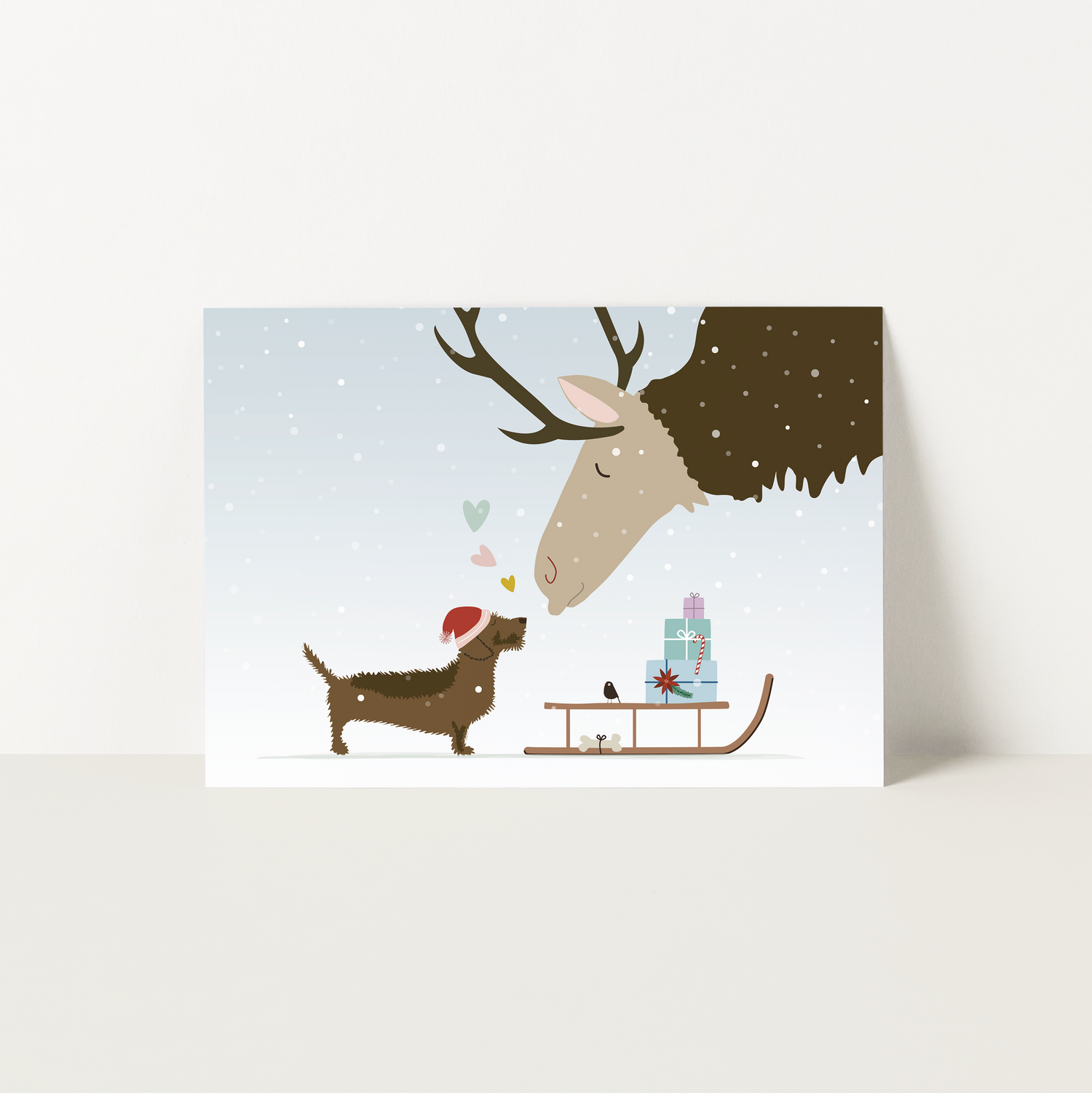 kerstkaart-teckel-rendier-eland-liefde