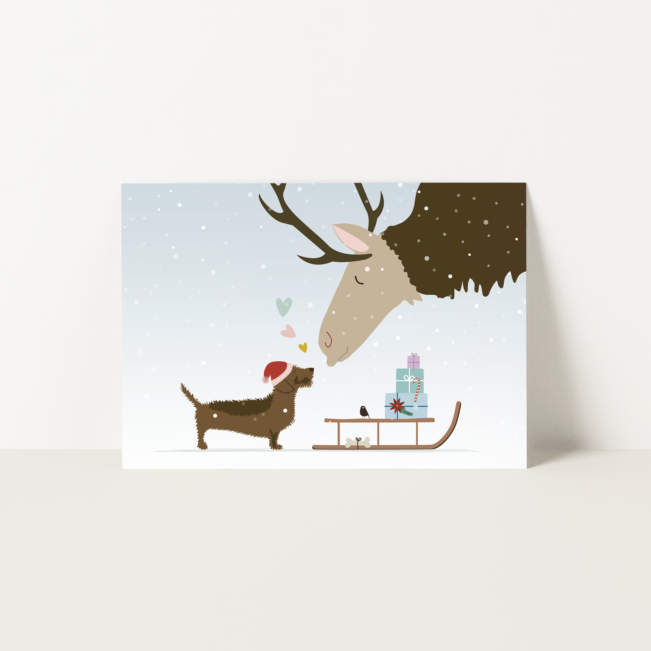 kerstkaart-teckel-rendier-eland-liefde