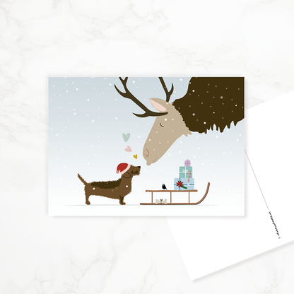 kerstkaart-teckel-rendier-liefde-eland