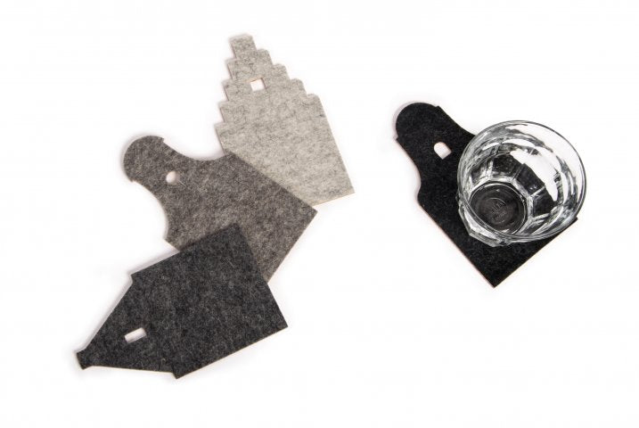 Onderzetters Vilt - huisjes - grijstinten (set van 4 stuks)