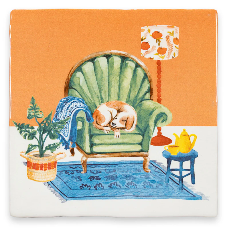 storytiles-tegel-slapende-hond-stoel-Bewareofthedog