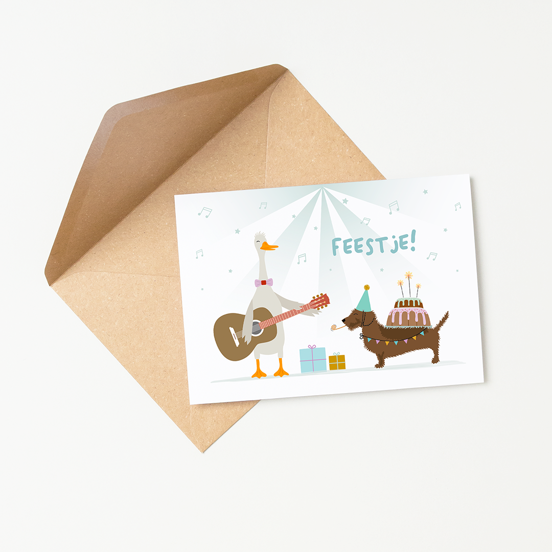 Disco-uitnodiging voor kinderfeestje met discobal en dansende teckel Frits