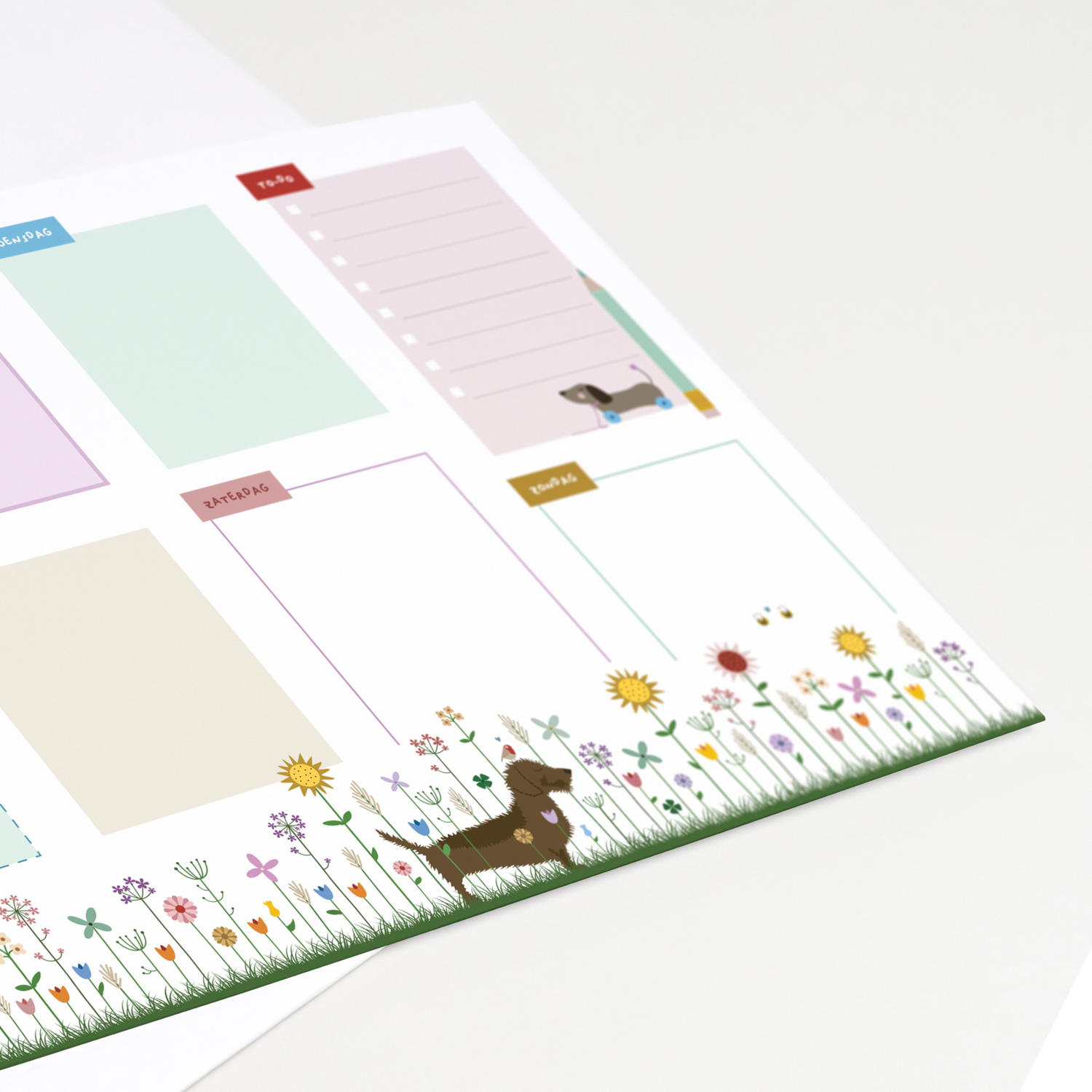 weekplanner-A4-planner-teckel-bloemen