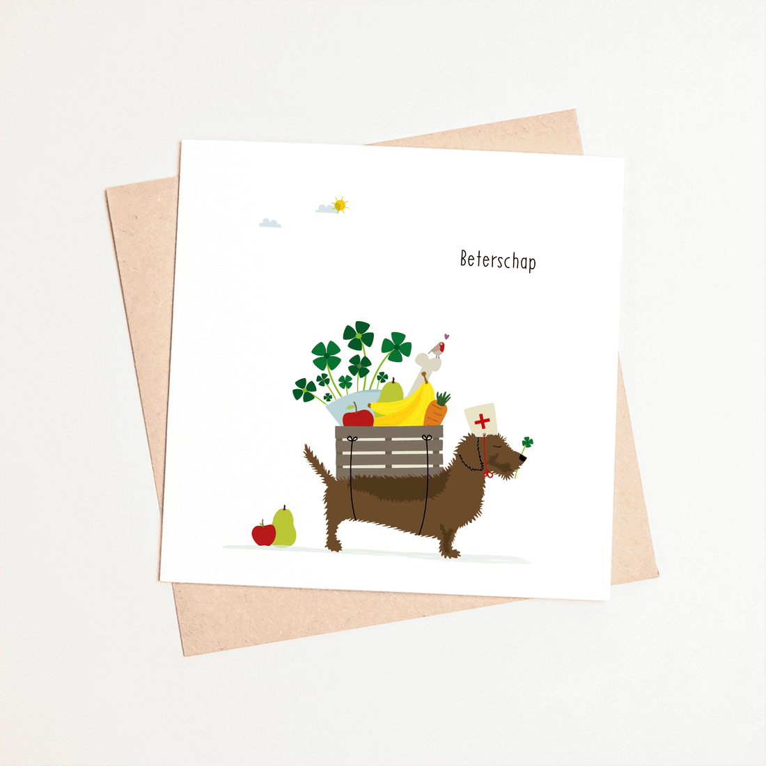 wenskaart-beterschap-teckel-fruitmand-ziekenhuis