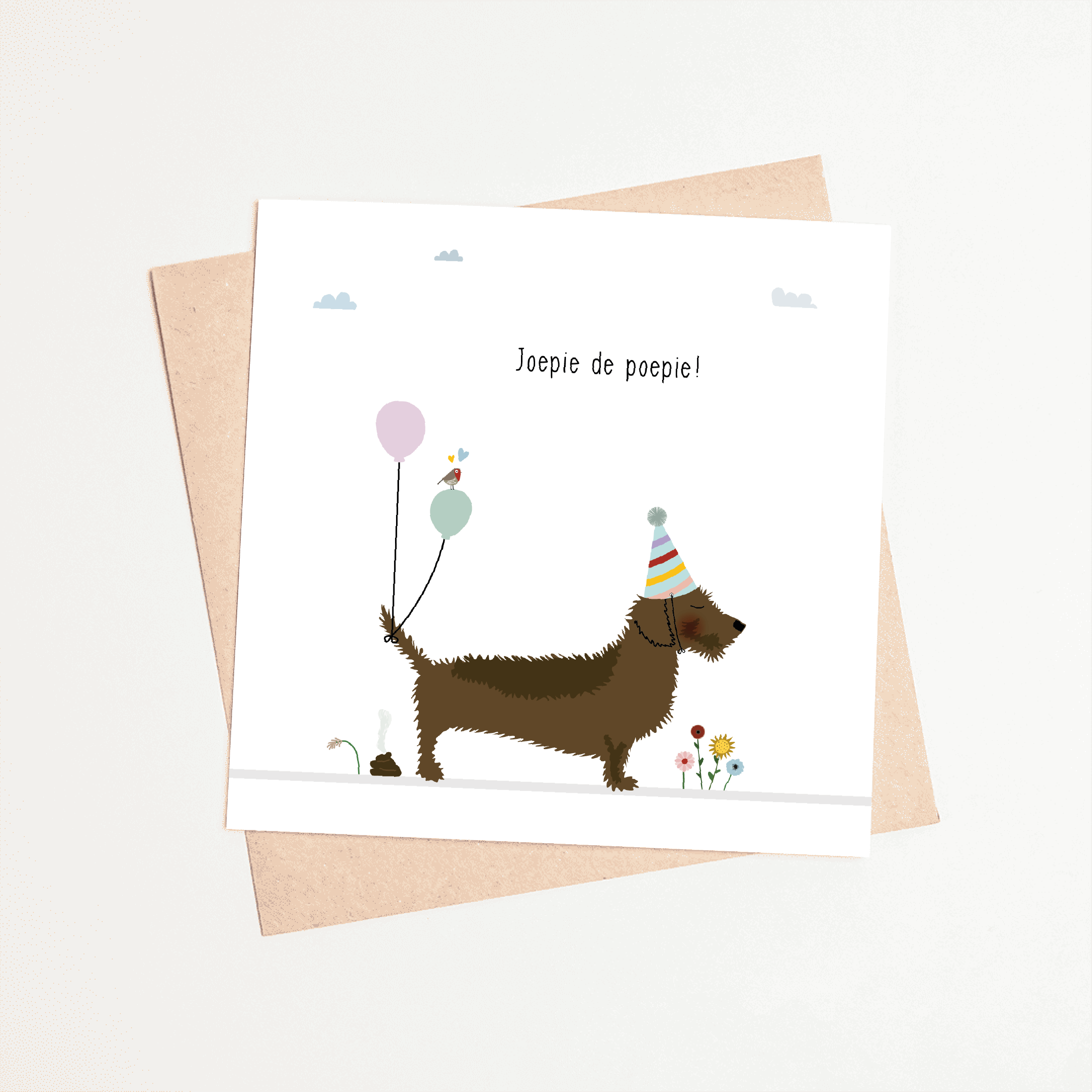 Wenskaart teckel - grappige Frits als joepie de poepie gefeliciteerd