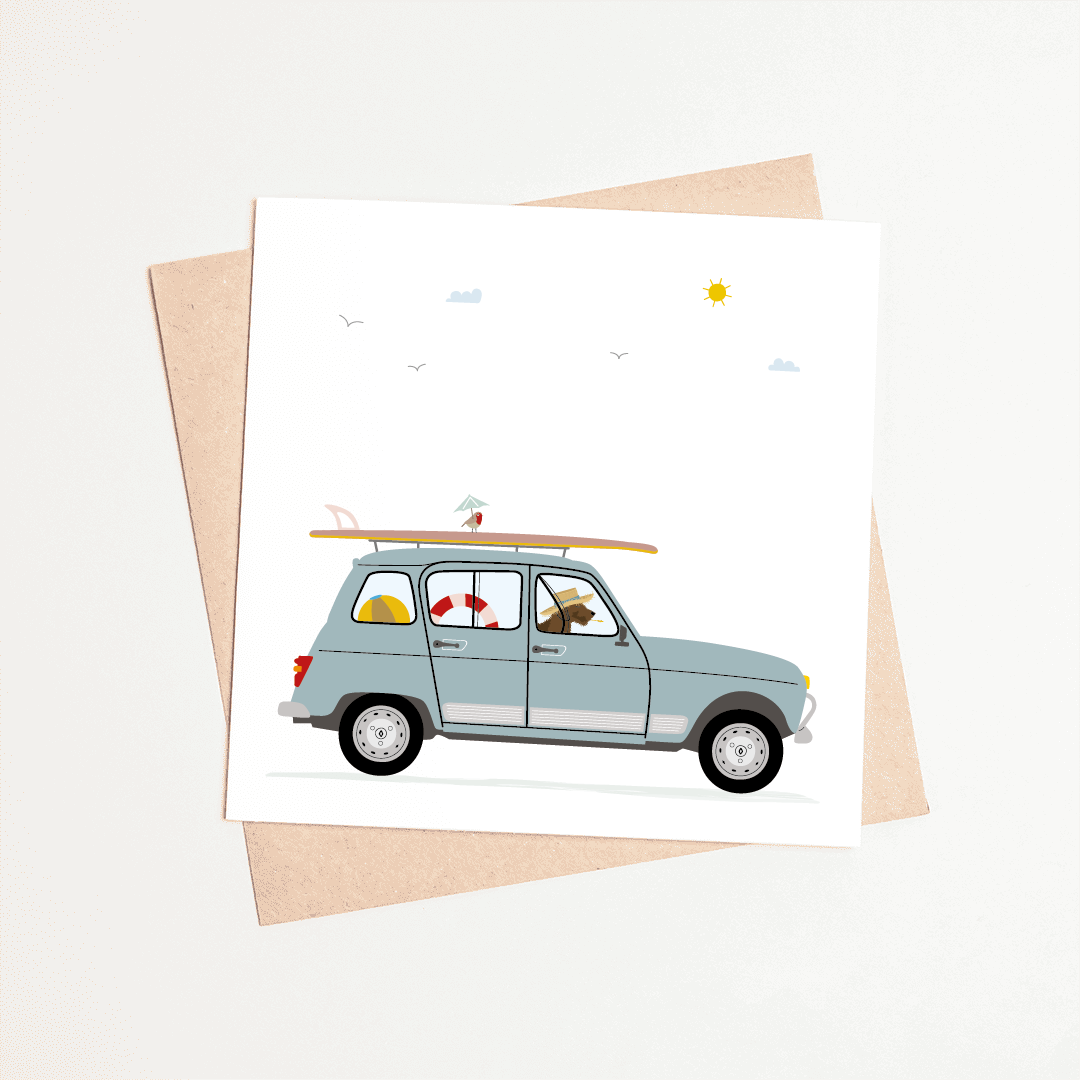 wenskaart-zomaar-teckel-renault-roadtrip-zomer