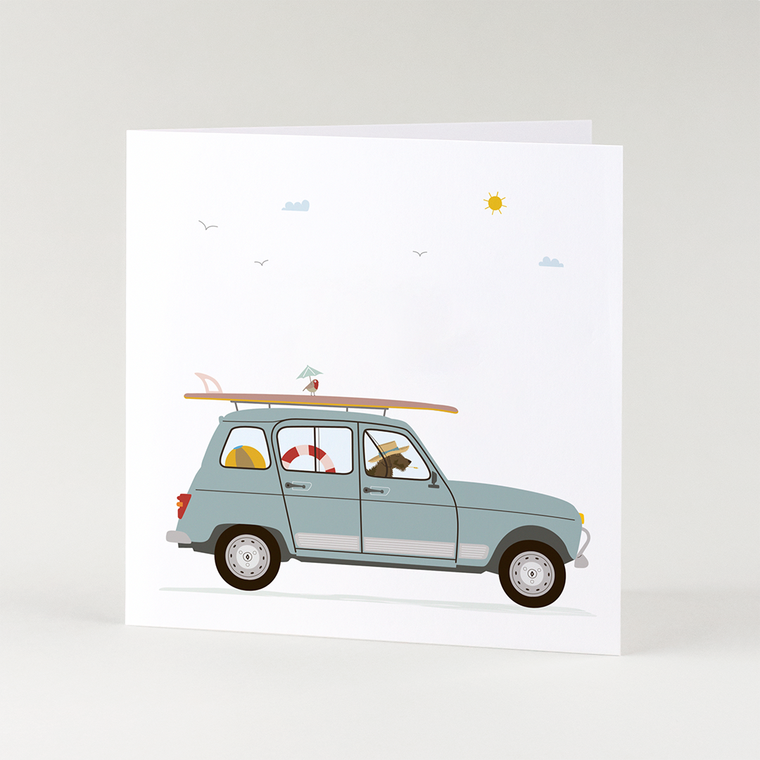 wenskaart-zomaar-teckel-renault-zomer-roadtrip